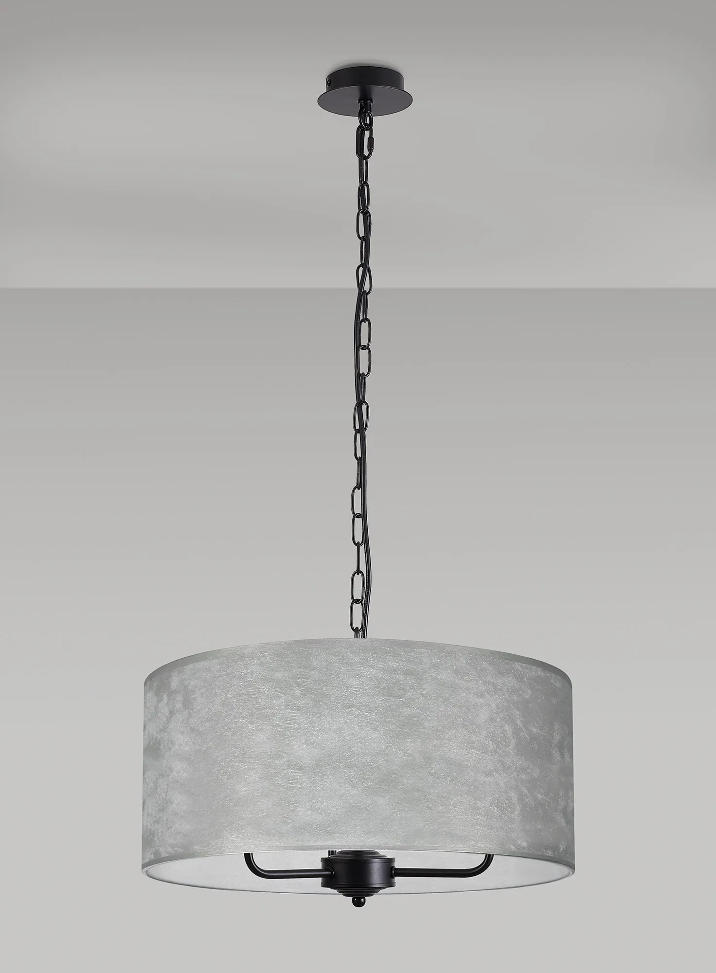 Banyan 50cm 3 Light Pendant Matt Black, Silver Leaf DK1042  Deco Banyan MB SL
